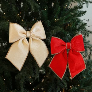 Red Christmas Bows Velvet Ribbon Bows with Gold Tinsel Edge Red Velvet Christmas Bow for Christmas Tree Wreath
