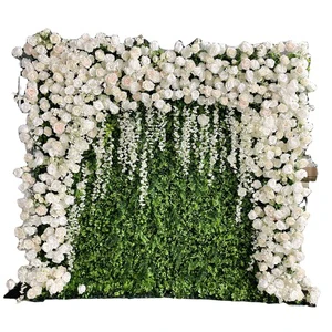 Hot Selling Artificial White Rose Wedding Big Floral Flower Grass Wall Panel for Party Wedding Background Decor