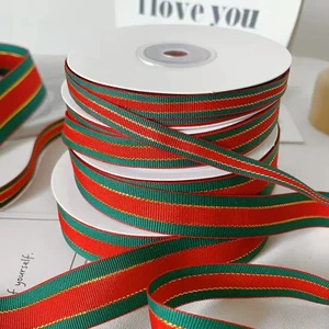 Eco-Friendly Christmas Red Green Striped Grosgrain Ribbon for Gift Wrapping Holiday Decoration Party Supplies Craft DIY