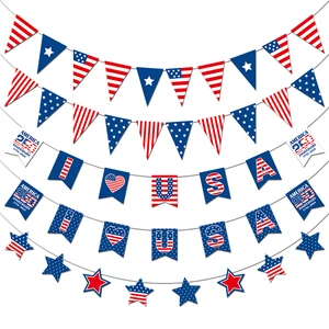 American Independence Day Event Banner American Five-pointed Star Home Garden Party Decoration I love America Flag Banner