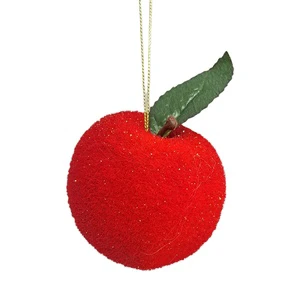 Colorful Artificial STYROFOAM Christmas Hanging Apple Ornament 80mm Flocked Seasonal Design for Farmhouse Holiday Supplies