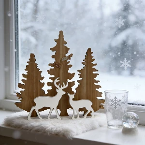Wooden Christmas Decorative Elk and Pine Ornaments