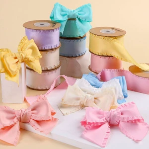 High Quality Delicate 2.5cm/3.8cm Ruffled Edge Satin Ribbon For Hair Accessories Making 10 Yards/Roll