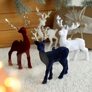 Wholesale Christmas Hanging Decorations Christmas Reindeer Flocked Elk Pendant Ornaments Xmas Holiday Decorations