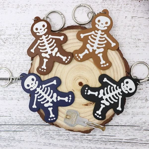 Halloween Skull Bag Charm Creative Funny Skeleton Pendant PU Leather Bag Charm Car Key Ornament For Holiday Party Gift Wholesale