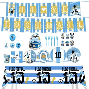 Blue Football Theme Easter Party Disposable Paper Tableware Set Plates Cups Napkins Spoons Knives Forks Tablecloth Decorations