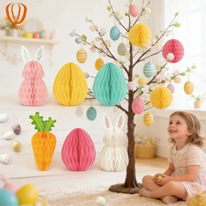MGG Cross-border Paper Carrot Rabbit Honeycomb Ball Set Hanging Decoration Easter Party Classroom Atmosphere