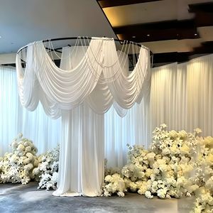 Semi-Circular Wedding Backdrop Drape, Theatre Style Wave Valance Stage Curtain for Wedding Base Background Decor