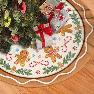 Cartoon Gingerbread Round Carpet Christmas Tree Skirt Stand Accessories for Bottom Decoration of Christmas Tree