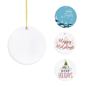 Factory Wholesale Sublimation/UV Printing 3inch Double Sided Circle Ceramic Christmas Ornaments Hanging Decoration DIY Crafts