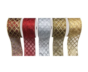 Elegant 100% Polyester Christmas Decorative Ribbon 2.5''x5'' Sequined Argyle Check Glitter Customizable Digital Printing WUJI