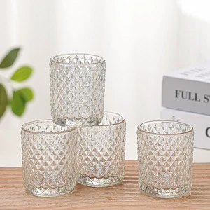Factory Wholesale Small Size Embossed Transparent Christmas Round Glass Candle Holder Cup For Weddings Home DIY