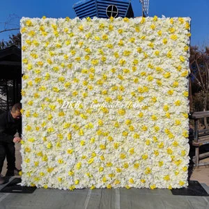 DKB Factory Newly Designed Pale Yellow Artificial Silk Flower Wall Modern Style Eco-Friendly Long Lasting Wedding Decoration