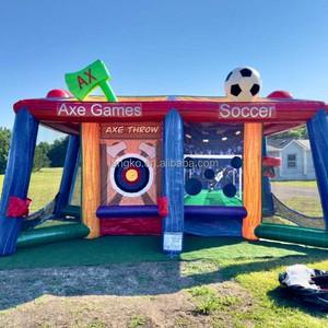 Langko Inflatable Soccer Shoot, Football Toss, Basketball Hoop, Baseball Hit, Archery ,Axe Throwgames for Party Rental