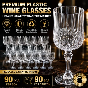 Plastic Wine Glasses Plastic Goblets Vintage Style Cordial Drinking Glasses for Wedding Reception Grand Event Party Supplies