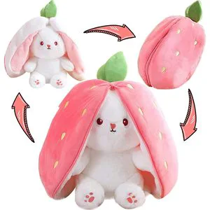 Reversible Bunny Strawberry Plush Stuffed Animal Convertible Fluffy Plushies Funny Easter Soft Bunny Custom Made Toys