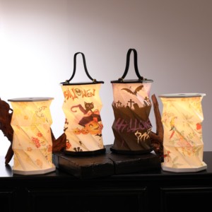 Foldable Halloween Decor Reusable Paper Lanterns Warm White Dimmable Battery LED Tea Lights Spooky Party Supplies Indoor