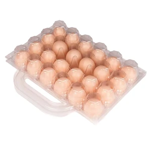 24 Holes Clear PET Egg Carton Handle Portable Plastic Egg Tray Stackable Large Capacity Egg Carrier For Poultry Farm
