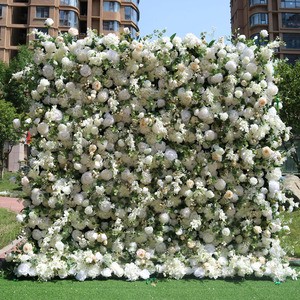 KL-WA93 Wedding Party Artificial Rose Flower Wall Backdrop Roll up 3d 5d Wedding Wall Flower 8ft X 8ft White Flower Wall Panel