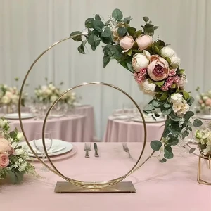 Wedding Party Decoration Table Centerpiece Modern Gold Metal Artificial Round Flower Stand