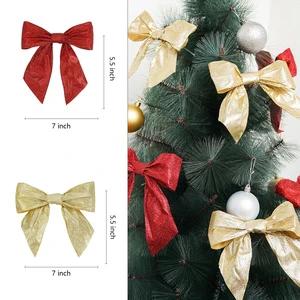 Midi Christmas Tree Decoration Pre-tie Metallic Glitter Gift Ribbon Bow Holiday Decoration Package Bows