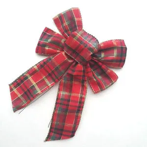 Christmas Holiday Party Tree Decorative Polyester Plaid Checker Tartan Fabric Ribbon Bow Tie Knot