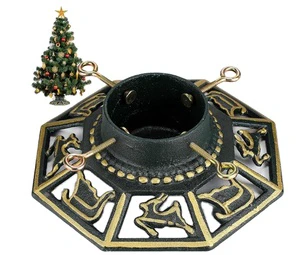 Christmas Tree Stand for Live Trees Real Xmas Tree Holder Base Cast Iron Capacity for Christmas Rustic Decoration Deer Style