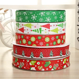 2025 Merry Christmas Ribbon Roll Grosgrain Printed Christmas Tree Ribbon 25mm Happy New Year Custom Logo Printed Ribbon