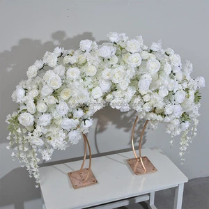 G181Wholesale Custom-Size White Artificial Rose Floral Centerpieces Tall Wedding Table Decoration Flower Arrangement for Event