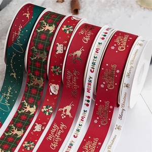 Christmas Grosgrain Ribbon Red and Green with Merry Christmas Custom logo for Gift Wrap for Gift Wrapping Bow Wreath Craft