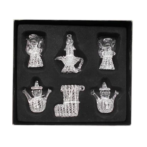 Factory Sale Set of 6 clear Spinning Glass Handmade Christmas Ornaments Angel, Boot ,snowmen