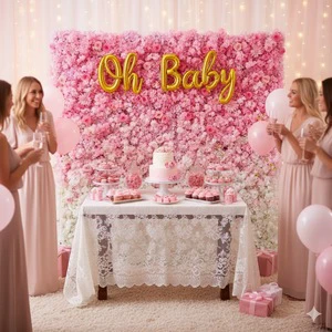 Customizable 3D Pink Floral Panels Gradient Artificial Rose Flower Wall For Wedding Birthday Event Party Backdrops