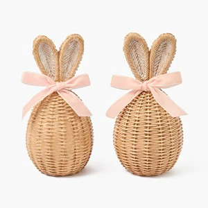 Rattan bunny ear eggs producer supply handmade easter egg set holiday ornaments cheap price