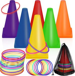 MYT Plastic Cones Ring Toss Combo Set Outdoor Carnival Games Kids Adults Birthday Party Throwing Backyard Lawn Game (26Pcs)