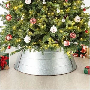 Galvanized Handmade Tree Collar for Christmas Tree Stand and Accessories Home Garden Entryway Christmas Decorations