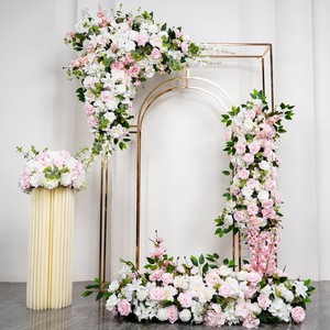 Luxury New DIY Wedding Stage Event Center 3D pink White Rose Mixed Arrangement Artificial Silk Backdrop Decoration RMTS Modern