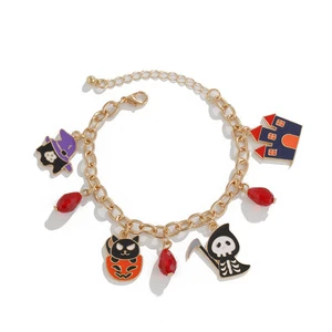 Custom Cartoon Alloy Bracelet Men Women Ghost Pumpkin Spider Bat Halloween Charms Enamel Pendants Bracelets