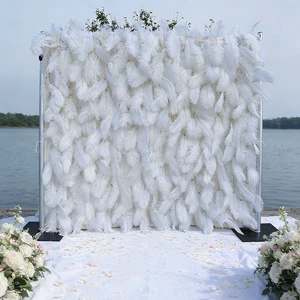 High Density Handmade Realistic Feather Floral Walls Artificial White Silk+Cloth Backdrop for Wedding Decor