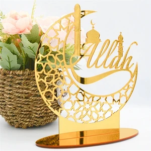 Eid Mubarak Acrylic Ornament Golden Ramadan Desktop Eid Moon Islamic Muslim Festival Party Supplies Shining Decor Gifts