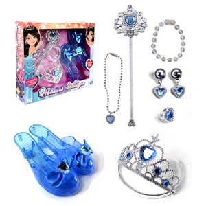 Lucky Toys Princess Dress up Accessories Jewelry Set Necklace Ring Crown Wand Shoes Birthday Party Favor for Little Girls