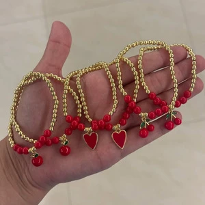 Party Gift New Trendy Summer Beach Red Cherry Bracelet for Women Cute Sweet Metal Chain Cherry Pendant Bracelet Party Party Gift