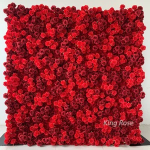 Factory Custom Vintage Wedding Decor Floral Wall Artificial Wine Red Rose Flower Wall Backdrop 8ft X 8ft Flower