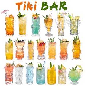 Wholesale Tiki Verre Mug Tiki Bicchieri Cocktail Glasses Drinking Beer Glass For Hawaiian Items Party Tiki Bar Christmas Gifts