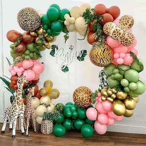 UNK Green Safari Animal Theme Wedding Party Kids Birthday Supplies Decorations Leopard Print Balloons Arch Set