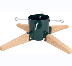 Christmas Tree Stand Base Metal and Beech Wood Holder with Spike Sturdy Xmas Tree Holder for Live Fresh Trees up to 8 Feet