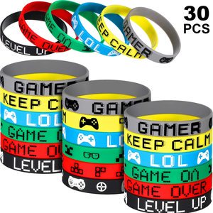 LEMON 30pcs Video Game Bracelets Rubber Bracelets Game Party Wristbands Supplies Colored Silicone Bracelets for Gamer Birthday