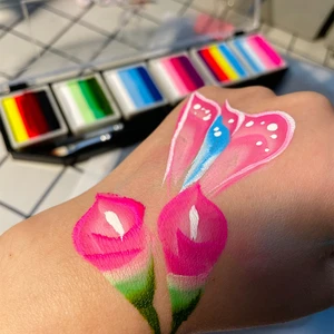 Professional Halloween Party Body Painting Kit Rainbow Watercolor Split Cake Palette Stencils Face Paint for Costume & Makeup