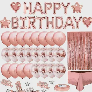 Rose Gold Black Birthday Theme Balloon Set Kit Party Supplies Happy Birthday Decoration Set