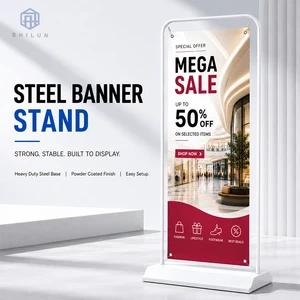Heavy Duty Steel Base Banner Stand Portable Advertising Display Frame Reusable Indoor Outdoor Exhibition Sign Stand