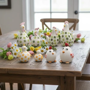 2026 New Ceramic Easter Bunny Ornament Handicraft desktop Accessories Spring Easter Rabbits figurine Easter chickens